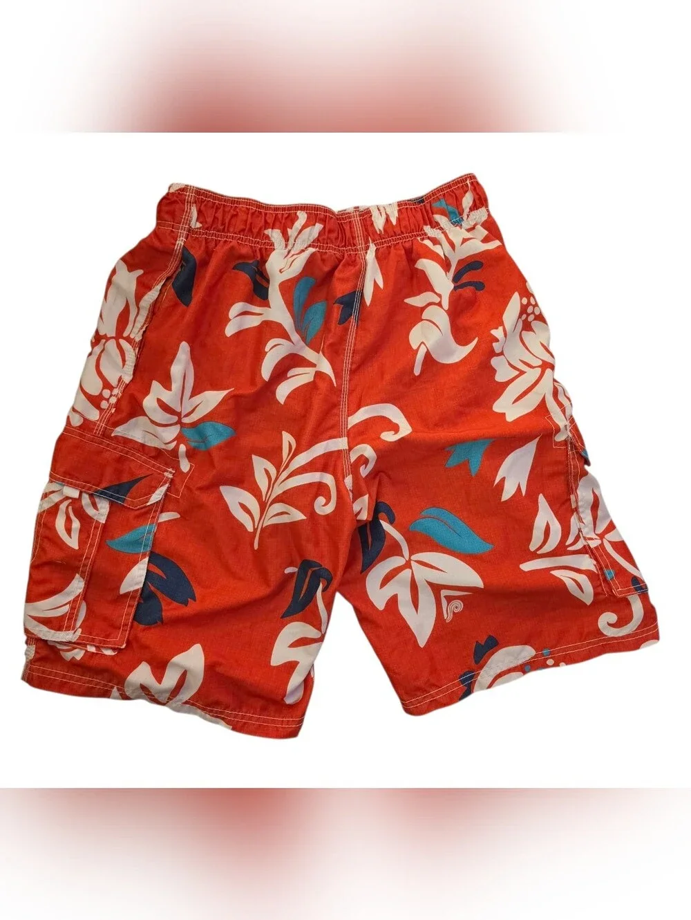 NEW Kanu Surf Tropical Red Hibiscus Cargo Board Shorts Quick Dry Sz L